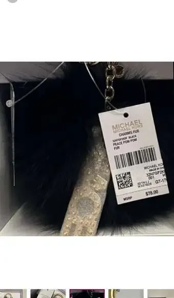 Michael Kors Large Black Fox Fur Pom Pom Bag Charm Keychain - Picture 5 of 7